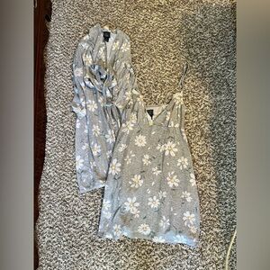 Gray Floral Nightgown and Robe Set